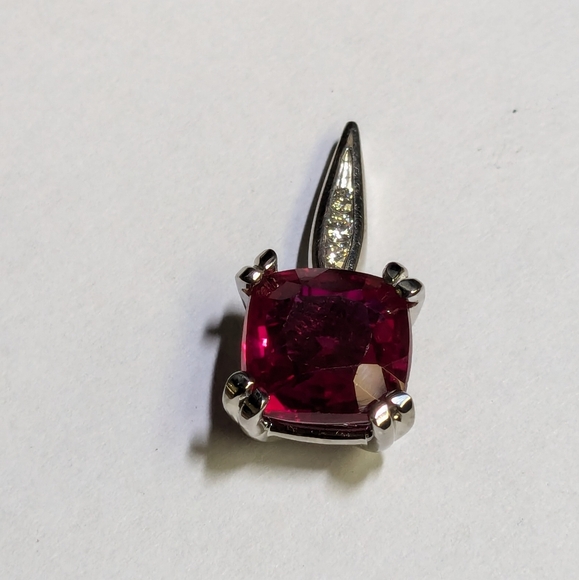 Lab Created Ruby and Natural Diamond 14K White gold pendant - Gabriel & … - Picture 7 of 12